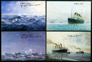 Titanic Lot of 4 Survivor Signed Postcards w/ Certificate