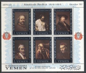 Yemen Kingdom 1967 Mi#MS37A Rembrandt Paintings, Amphilex Stamp Ex, silver bo...