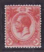 Straits Settlements-Sc#152- id13-unused NH og 3c scarlet KGV-1912-23-