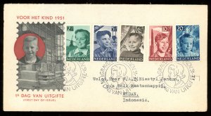 1951 Netherlands Scott #B229-33 Used Set of 5 First Day Cover to Medan, Sumatra