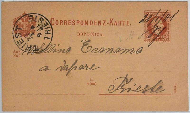 39577   Austria CROATIA : POSTAL STATIONERY CARD w/ HAND  POSTMARK: SAPJANE 1881