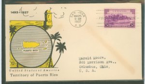 US 801 1937 3c Puerto Rico (part of the US Possession Series) single on an addressed (typed) FDC and a Linprint cachet