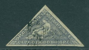 SG 7d Cape of good hope 1855-63. 6d slate purple/blued paper. Fine used, full...