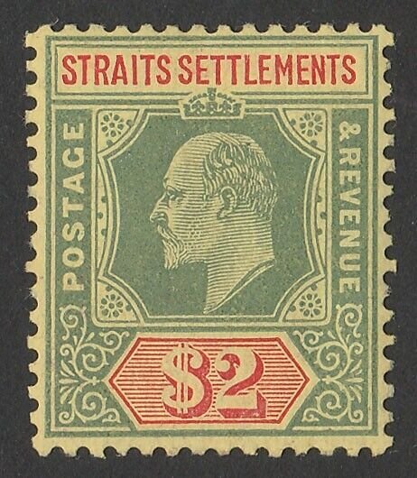 MALAYA - STRAITS SETTLEMENTS 1906 KEVII $2 green & red on yellow.