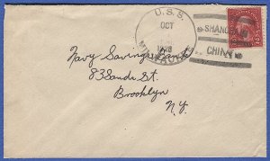 USS MILWAUKEE (CL-5) 1928 Cover from Shanghai, China, VF Sc 634d single