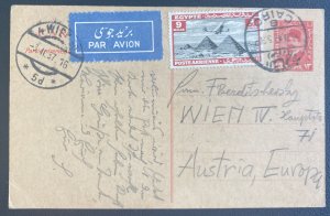 1937 Cairo Egypt Stationery Postcard Airmail Cover To Vienna Austria