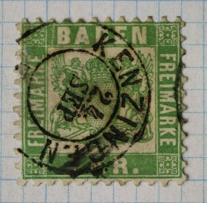 Germany Baden sc#26 mi#23 1kr green used SOTN Kenzingen city postmark