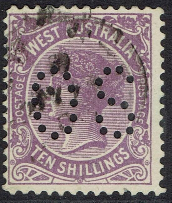 WESTERN AUSTRALIA 1902 QV OS 10/- USED