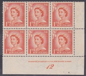 NEW ZEALAND 1955 1d large figures plate block # 12 .........................P820