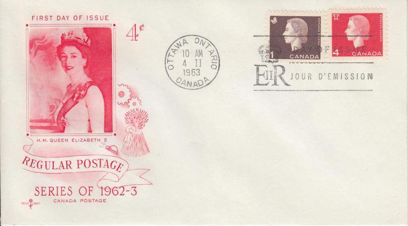 1962 Canada QEII Regular Issue (Scott 401,4) Rose Craft FDC 