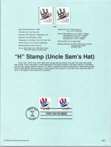 USPS SOUVENIR PAGE UNCLE SAM'S HAT H FIRST CLASS RATE STAMP (2) 1998