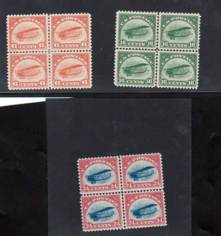 USA #C1 #C2 #C3 Very Fine Mint Line Blocks - #C1 Hinged #C2 Is NH #C3 Bottom NH