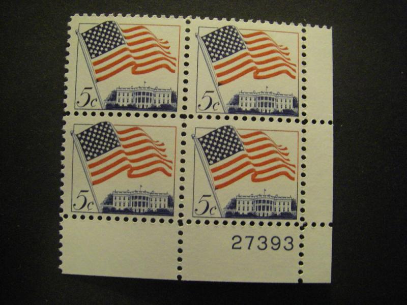 Scott 1208, 5c Flag over White House, PB4 #27393 LR, MNH