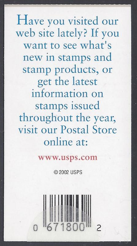 BK288 #3618a-b 23c George Washington Booklet/10 P#1 2002 Mint NH