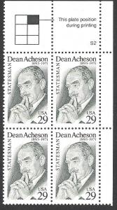 US Plate Block, Cat #2755, Acheson, MNH*-