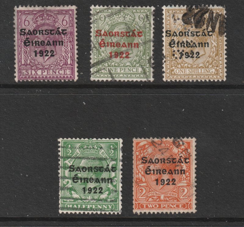 Ireland x 5 from the 1922 overprints