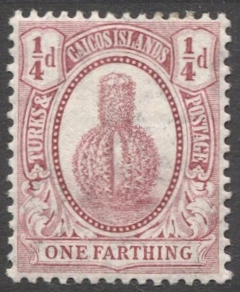 TURKS & CAICOS 1910 Sc 23  1/4d claret Cactus MLH VF