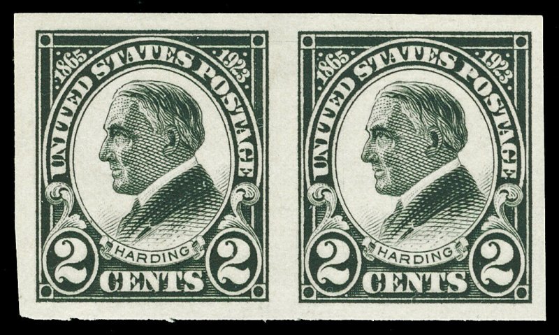 Scott 611 1923 2c Harding Memorial Imperforate Issue Mint Hz. Pair VF LH Cat $10