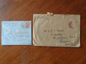  10 Postal Covers George V,  plus  Used Postcard from Waldorf Hotel London.  