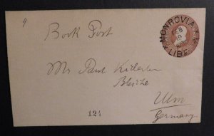 1894 Liberia Postcard Cover Monrovia to Germany Europe