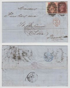 GB 1866 Sc 33a PL 74 & 43a PL 8 ON LETTER NUMERAL 49 TO FRANCE F,VF SCV$208.50+ 