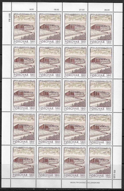 FAROE ISLANDS - #40 - 1978 NATIONAL LIBRARY FULL SHEET MNH DENMARK