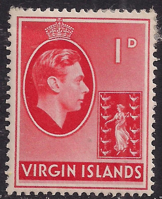 British Virgin Islands 1938 - 47 KGV1 1d Red MM SG 111a ( E917 )