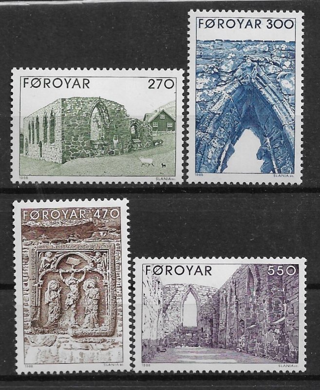 1988 Faroe Islands 182-5 Kirkjubour Cathedral Ruins MNH C/S of 4