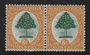 South Africa 1926 6d Orange Tree pair Sc# 25 mint