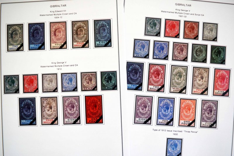 COLOR PRINTED GIBRALTAR [CLASS.] 1886-1950 STAMP ALBUM PAGES (12 illustr. pages)