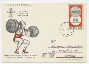 Postal stationery Poland 1985 Weightlifting - 1968 Summer Olympics Mexico