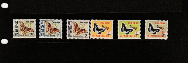 Vietnam 1968 Butterflies Postage Due set Miint  Hinged  Scott # J15-J20 $ 52.00