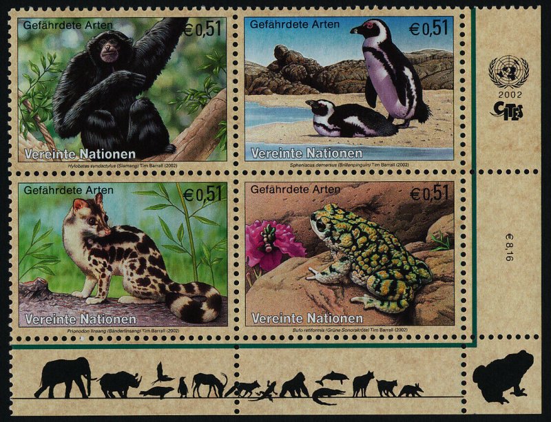 United Nations - Vienna 311a BR Block MNH Monkey, Penguin, Toad, Animals