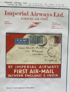 1929 Karachi India First Flight Airmail Cover To London England Imperial Airways