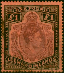 Leeward Islands 1945 £1 Brown-Purple & Black-Salmon SG114b Good Used