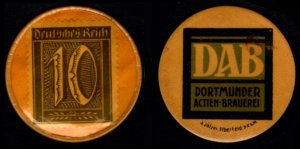 Germany Encased Postage Stamp Briefmarkengeld (Stamp Money) 10 Pfg. Black Olive