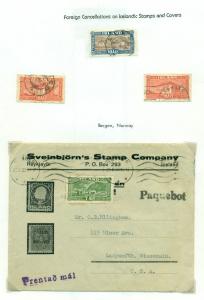ICELAND CANCELS - Collection of Foreign cancels on Icelandic stamps and covers,