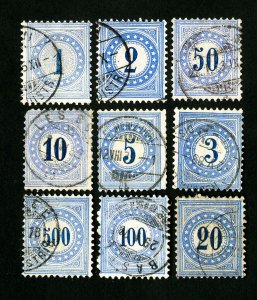 Switzerland Stamps # J1-9 Fresh used Scott Value $154.00