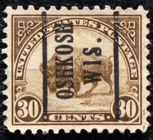 U.S. Used Stamp Scott #700 30c Bison, Superb. Oshkosh, WI Pre-Cancel. A Gem!