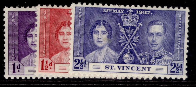 ST. VINCENT GVI SG146-148, 1937 CORONATION set, LH MINT.