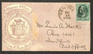 USA SCOTT #147 STAMP MAYOR'S OFFICE CITY OF NEW YORK FANCY CANCEL COVER 1870s