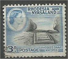 RHODESIA & NYASALAND, 1959, used 3p, Rhodes’ Grave, Scott 162