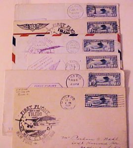 US  FLIGHT  COVERS  7 DIFF. WITH LINDBERGH STAMPS CACHETED