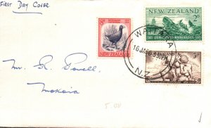 NEW ZEALAND SET OF 3 ANIMALS ON FIRST DAY COVER POSTALLY SUBMITTED WAITARA 1956