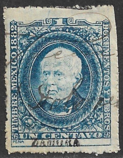 MEXICO REVENUES 1882 1c LAID PAPER DOCUMENTARY TAX ZAMORA Control Used DO75