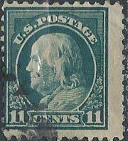 US 511 (used) 11¢ Benjamin Franklin, light green (perf. 11) (1917)