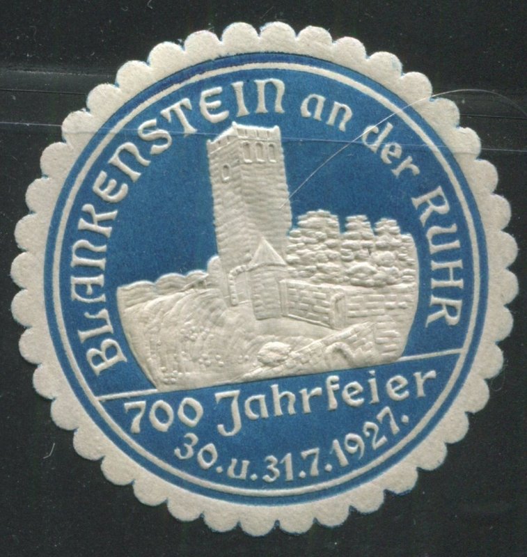 Germany 1927 Blankenstein an der Ruhr 700th Anniv. Cinderella Seal Castle