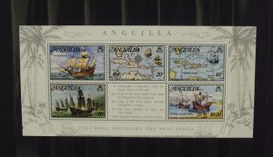 8678   Anguilla   MNH # 178a   Discovery of West Indies S/S      CV$ 8.75