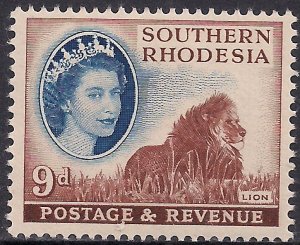 Southern Rhodesia 1953 QE2 9d Lion Umm SG 85 ( D923 )