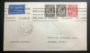 1932 Nairobi Kenya British KUT First Flight Airmail Cover FFC To Kimusu